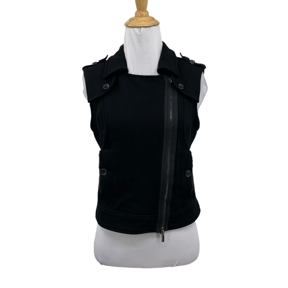 Cache Vest Womens XS Extra Small Black Ponte Faux Leather Cropped Zip Up Moto
